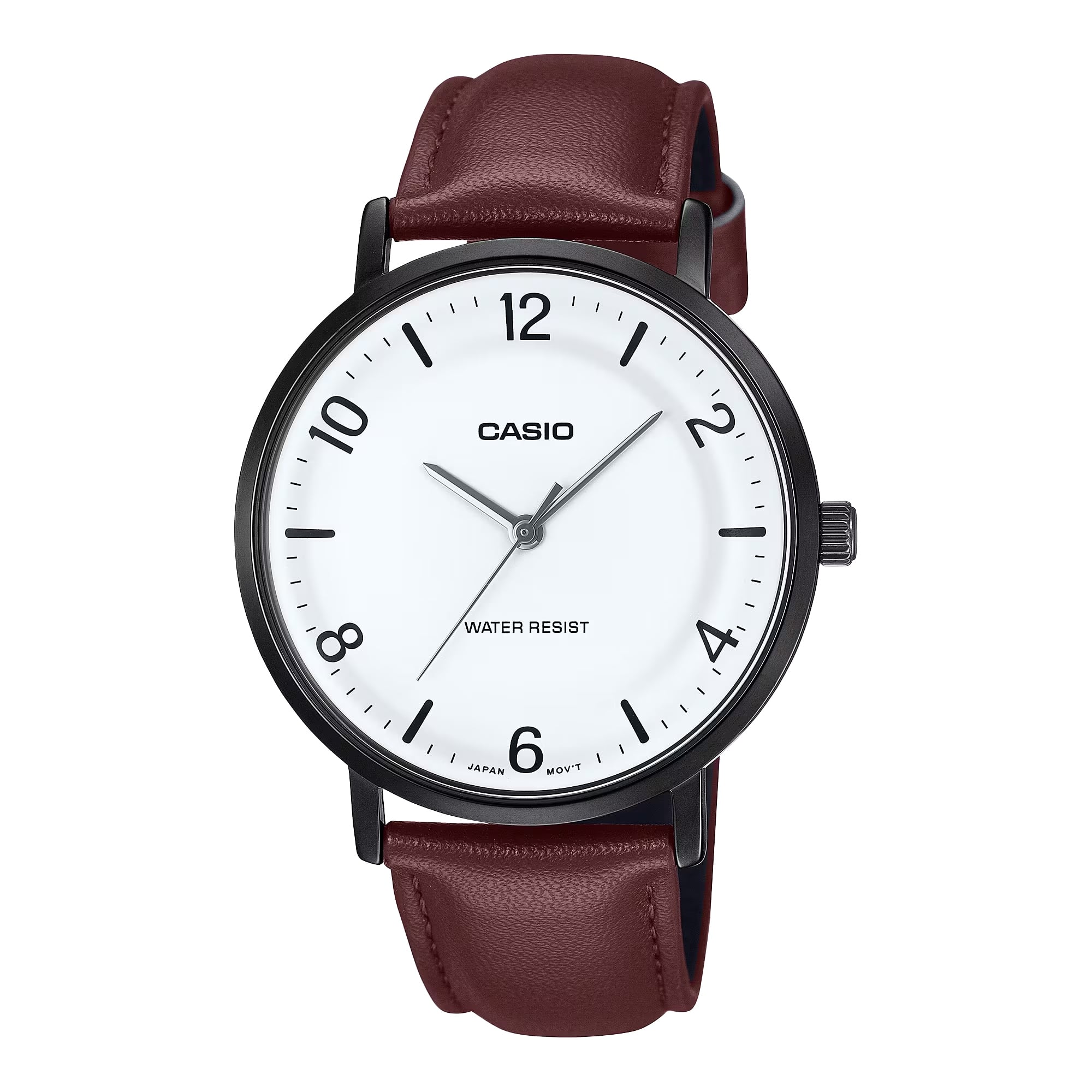 Casio - Men’s Leather Analog Watch White Dial - MTP-VT03BL-7BDF - Brown