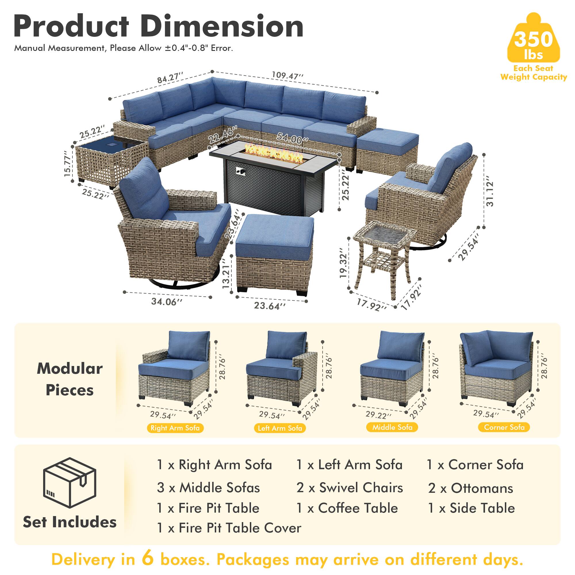 **Product Dimension**  
Manual Measurement, Please Allow ±0.4"-0.8" Error.  

- 84.27"  
- 109.47"  
- 25.22"  
- 15.77"  
- 25.22"  
- 34.06"  
- 22.46"  
- 23.64"  
- 13.21"  
- 23.64"  
- 25.22"  
- 19.32"  
- 17.92"  
- 17.92"  
- 31.12"  
- 29.54"  
- 28.76"  
- 29.54"  
- 29.54"  
- 28.76"  
- 29.54"  
- 29.54"  
- 28.76"  
- 29.22"  
- 29.54"  
- 28.76"