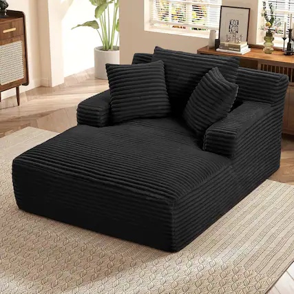 Front. Aukfa - Corduroy Sleeper Sofa & Lounge Chair - No Assembly, Deep Seat, Armrests, 2 Pillows | Upholstered Chaise, Indoor Comfort - Black.