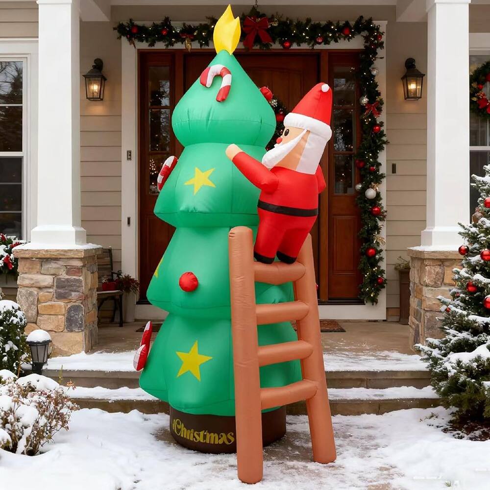 Back. MOSZAR LLC - 9 ft Inflatable Santa Climbing Ladder with LEDs – Yard & Garden Christmas Decor - Green.
