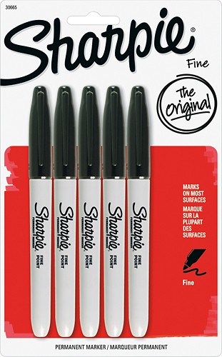 Sharpie Permanent Ultra-Fine Point Markers, Black, Pack Of 5 Markers