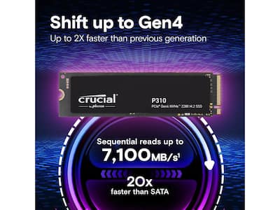 Crucial P310 2TB 2280 PCIe Gen4 NVMe SSD Up to 7100 MB/s, 3D NAND Crucial P310 2TB 2280 PCIe Gen4 NVMe SSD Up to 7100 MB/s, 3D NAND