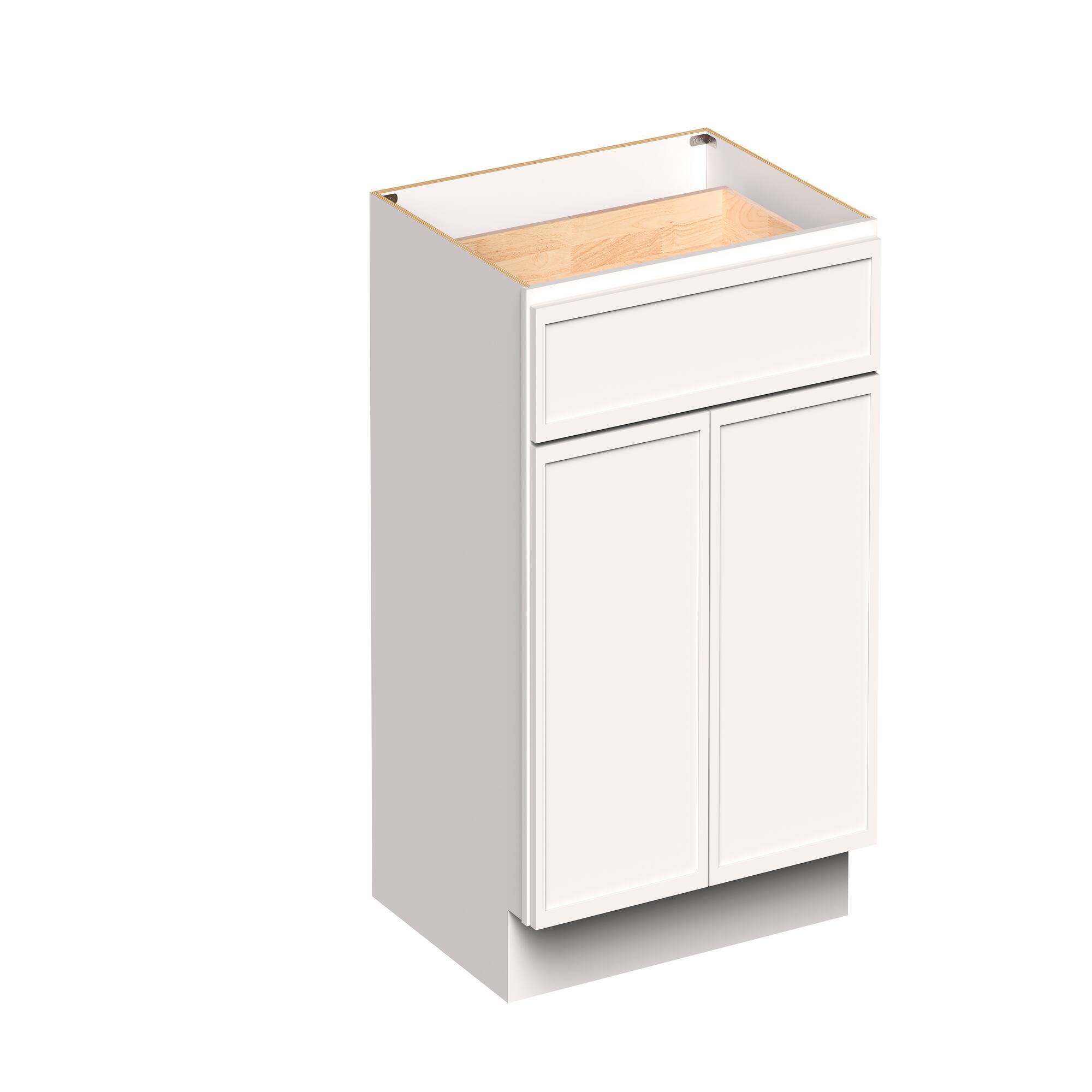 Angle. Boyel Living - 30-in W x 34.5-in H x 24-in D Slim Shaker RTA Kitchen Base Cabinet with Soft-Close - Snow White.
