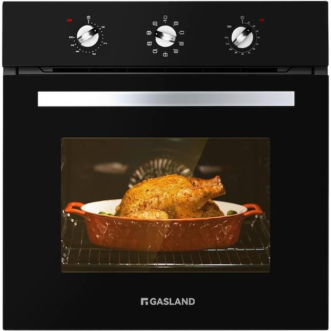 Front. GASLAND - 24 inches Built-in Electric Single Wall Oven with Rotisserie and Mechanical Knob in Black - Black.