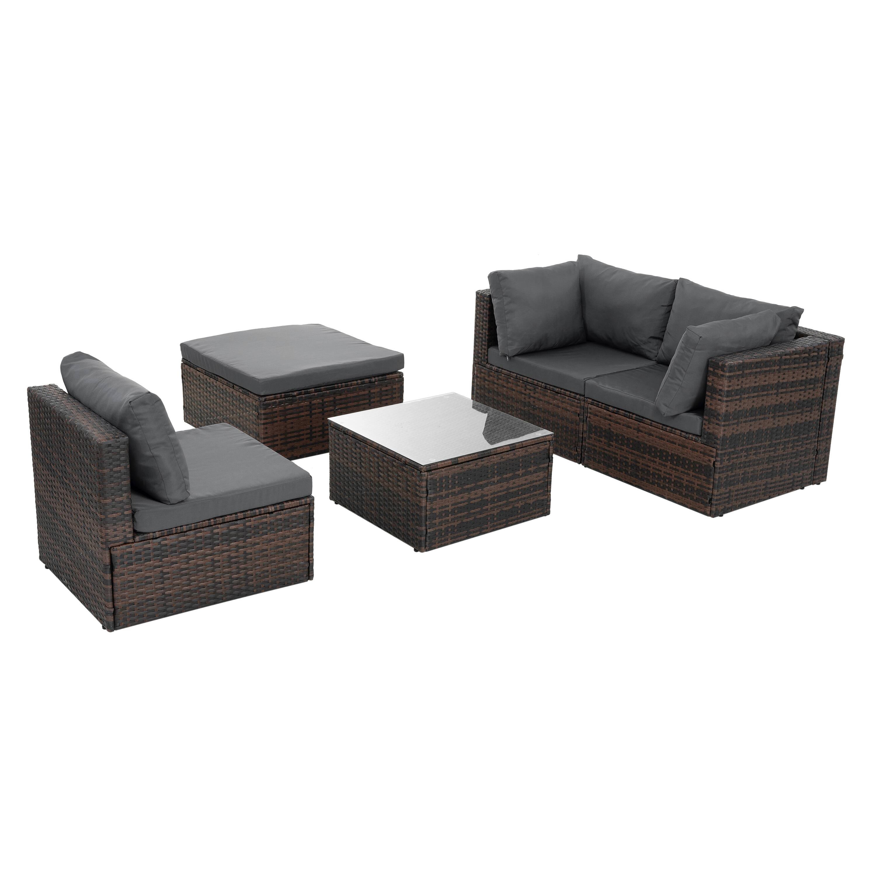 Alt View 2. APRILSOUL - Patio Furniture Outdoor Furniture Seasonal PE Wicker Furniture 5 Set Wicker Furniture With Tempered Glass Coffee Table - Brown.