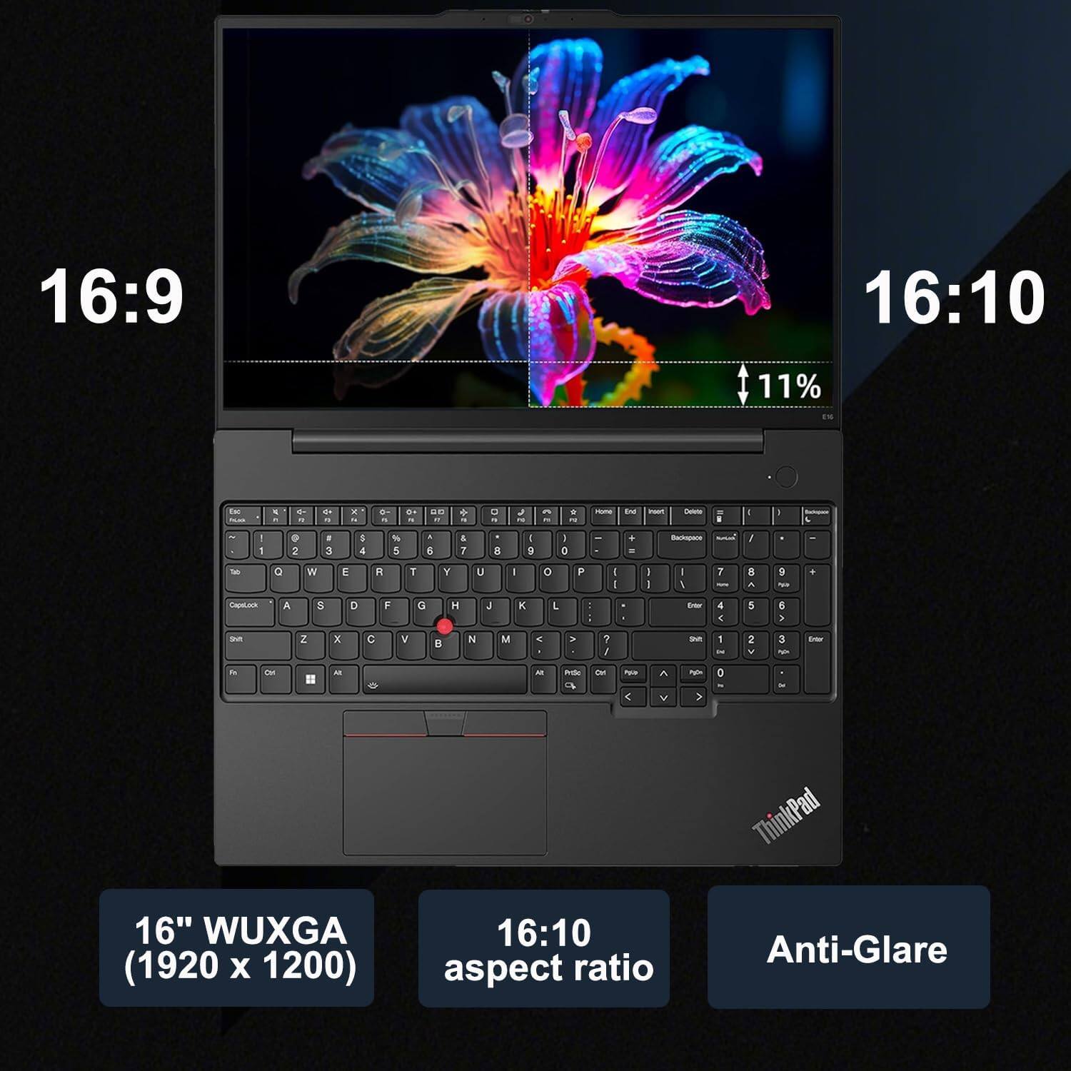 16:9  
16:10  
11%  
16" WUXGA (1920 x 1200)  
16:10 aspect ratio  
Anti-Glare