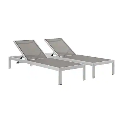 Front. Outdoor Escape - Durable Aluminum Outdoor Lounge Chaise Set - Adjustable Backrest For Relaxation - Gray.