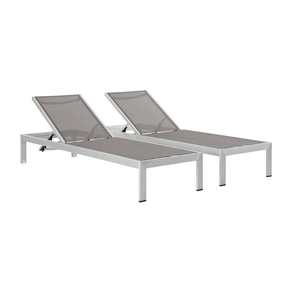 Front. Outdoor Escape - Durable Aluminum Outdoor Lounge Chaise Set - Adjustable Backrest For Relaxation - Gray.