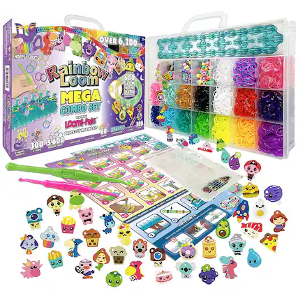 A WARNING OVER 6,200m Happy Loom) Rainbow Loom MEGA COMBO SET FEATURING LOOMi-Pals MAKING KIT XXXXXX 24995 300 BRA CELET 60 SALMS sin sa 300 5,600 CUSSER BANDS NUTUSTORI HAPPY C-CLIPS Yo Loom LOOMTH Happy PERLESS Loom DE 13 TUOLA BAND BEADS/ 3 RUBBER perle blasCque. 12 M ADDING 2 TIP/POINTE rpater band. /comment Rx rubber 2 How X