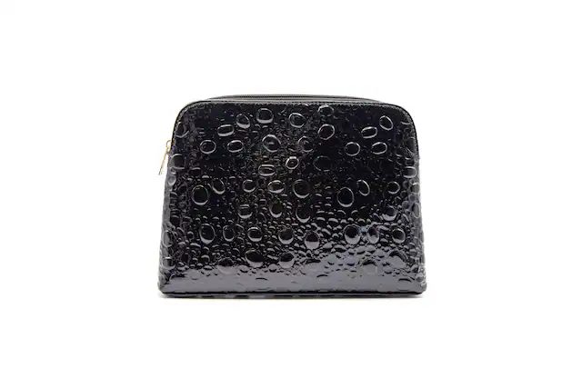 Front. Youzey Retail - Faux Patent Leather Women’s Travel Cosmetic Bag.