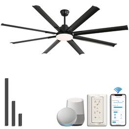 Sofucor - Large Smart Ceiling Fan with Light, Indoor/Outdoor, Alexa/Google/App Control, 8 ABS Blades, Remote - Black-84inch