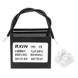 Unique Bargains - 7uF CBB61 Capacitor, AC 450V 2-Wire for Ceiling Fan, Motor Generator, Blower, Exhaust Fan - Black