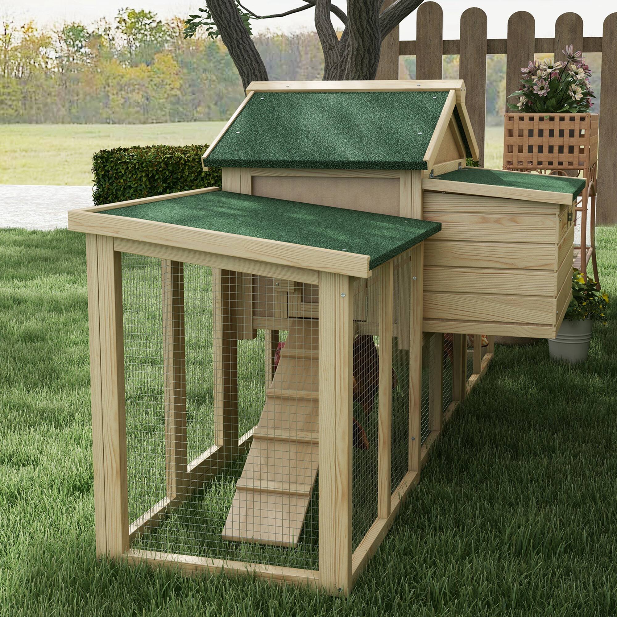 Alt View 8. Pawhut - Chicken Coop ith Nesting Box, Double Runs, Removable Tray, Ramps - Natural Wood.