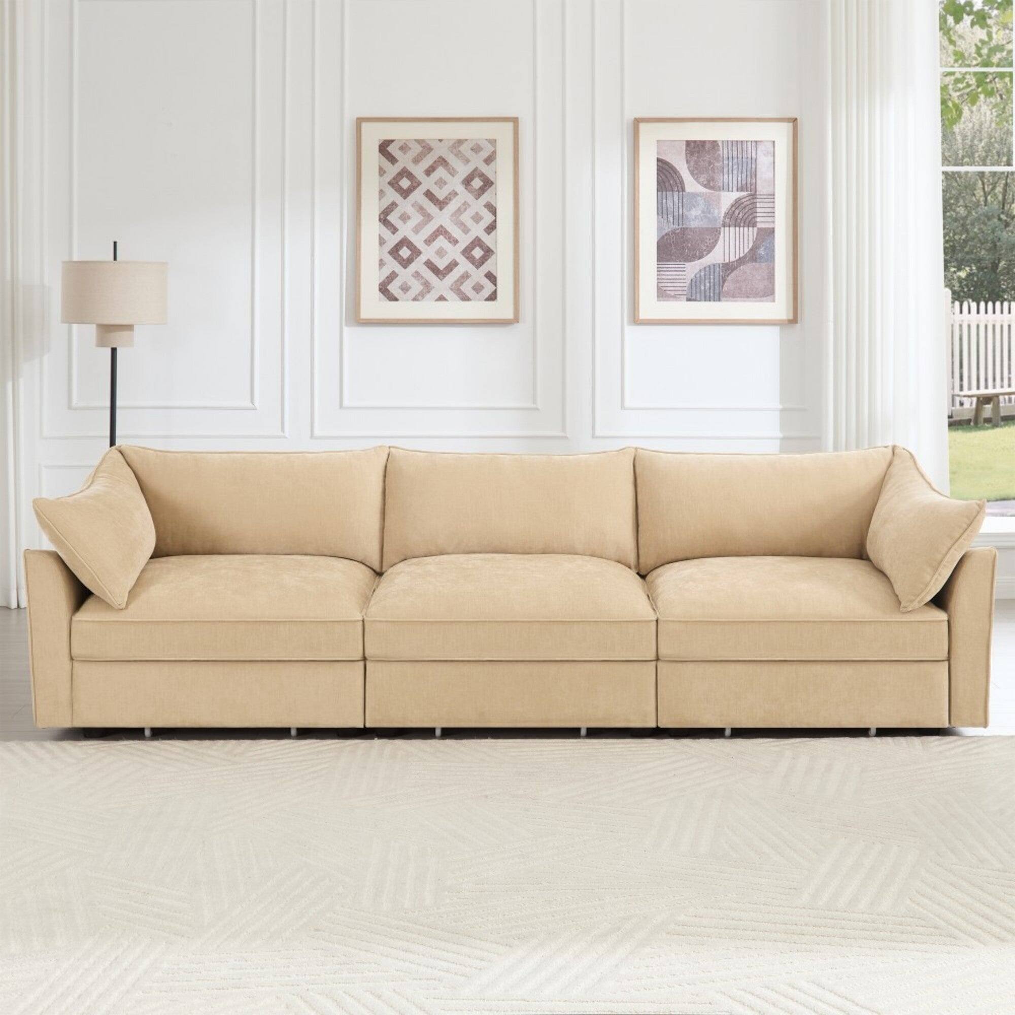 Alt View 2. Boyel Living - Chenille 3 Seater Sofa with Storage Drawers - Wheat.