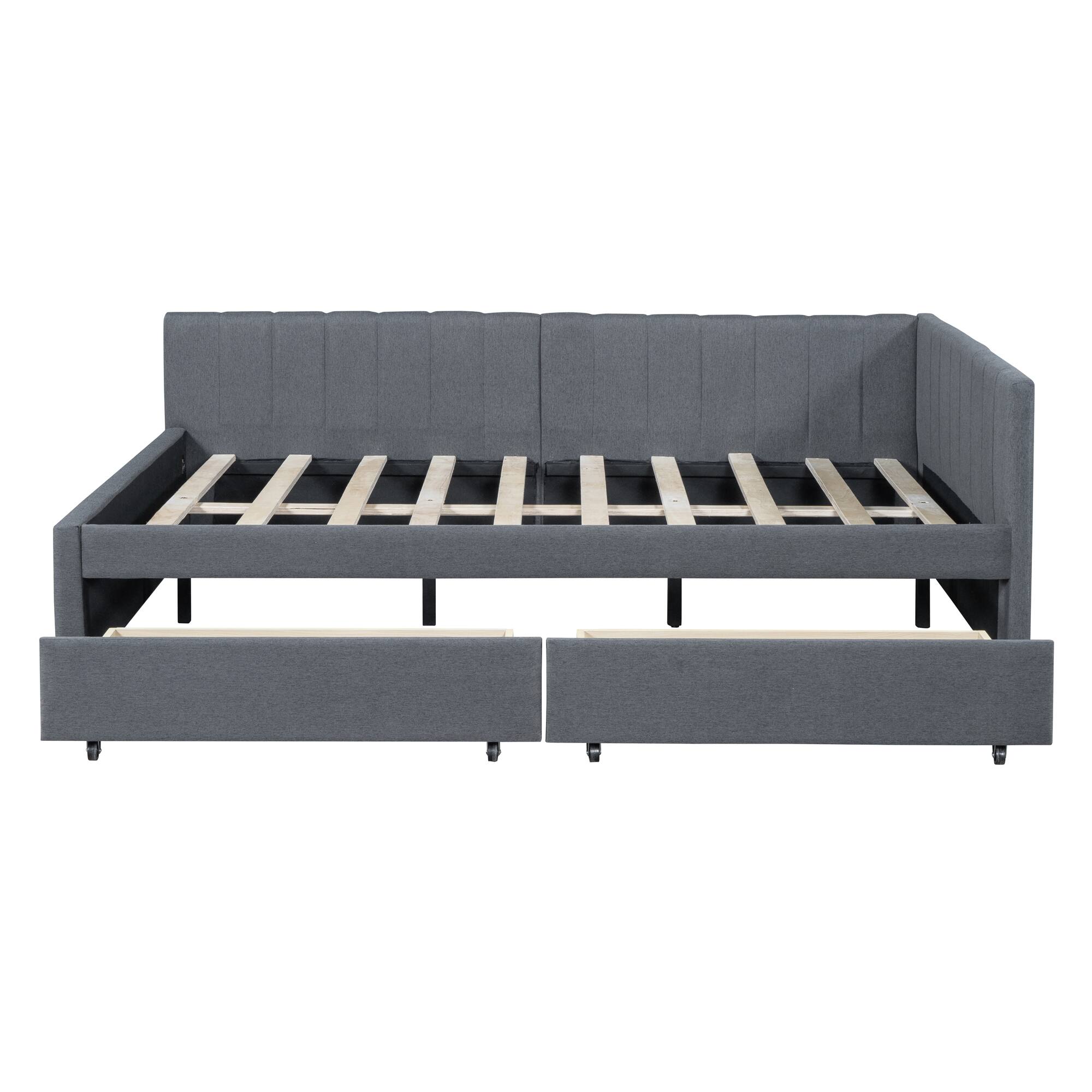 Back. Tiramisubest - Full Size Upholstered Daybed with 2 Storage Drawers Sofa Bed Frame No Box Spring Needed, Linen Fabric (Gray) - Gray.