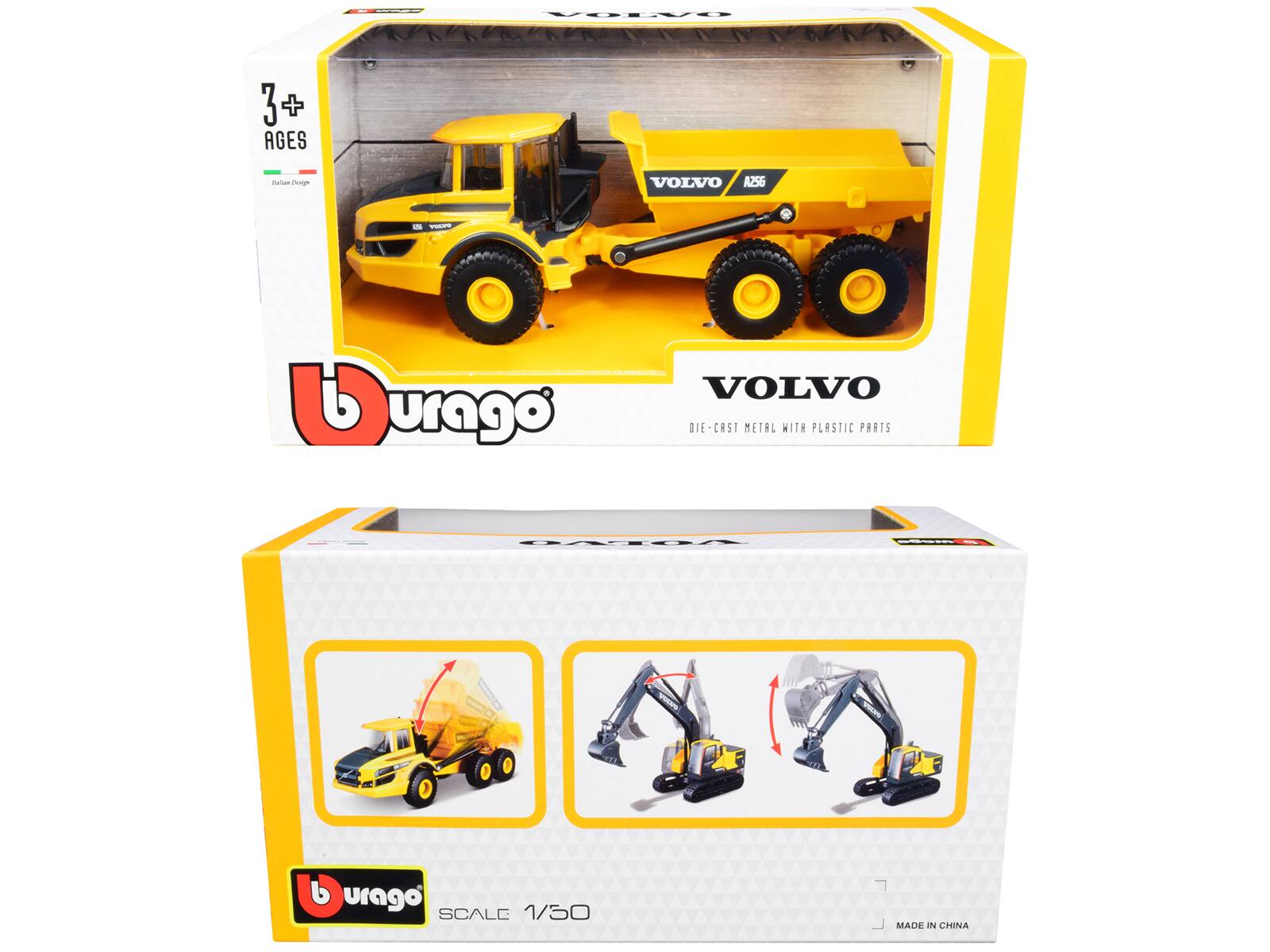 VOLVO 3+ 3 + AGES Puas Ceog VOLVO AZ5G G - Durago VOLVO DIE-CAST METAL WITH PLASTIC PARTS DANO/ - I b urago SCALE 1/50 MADE IN CHINA