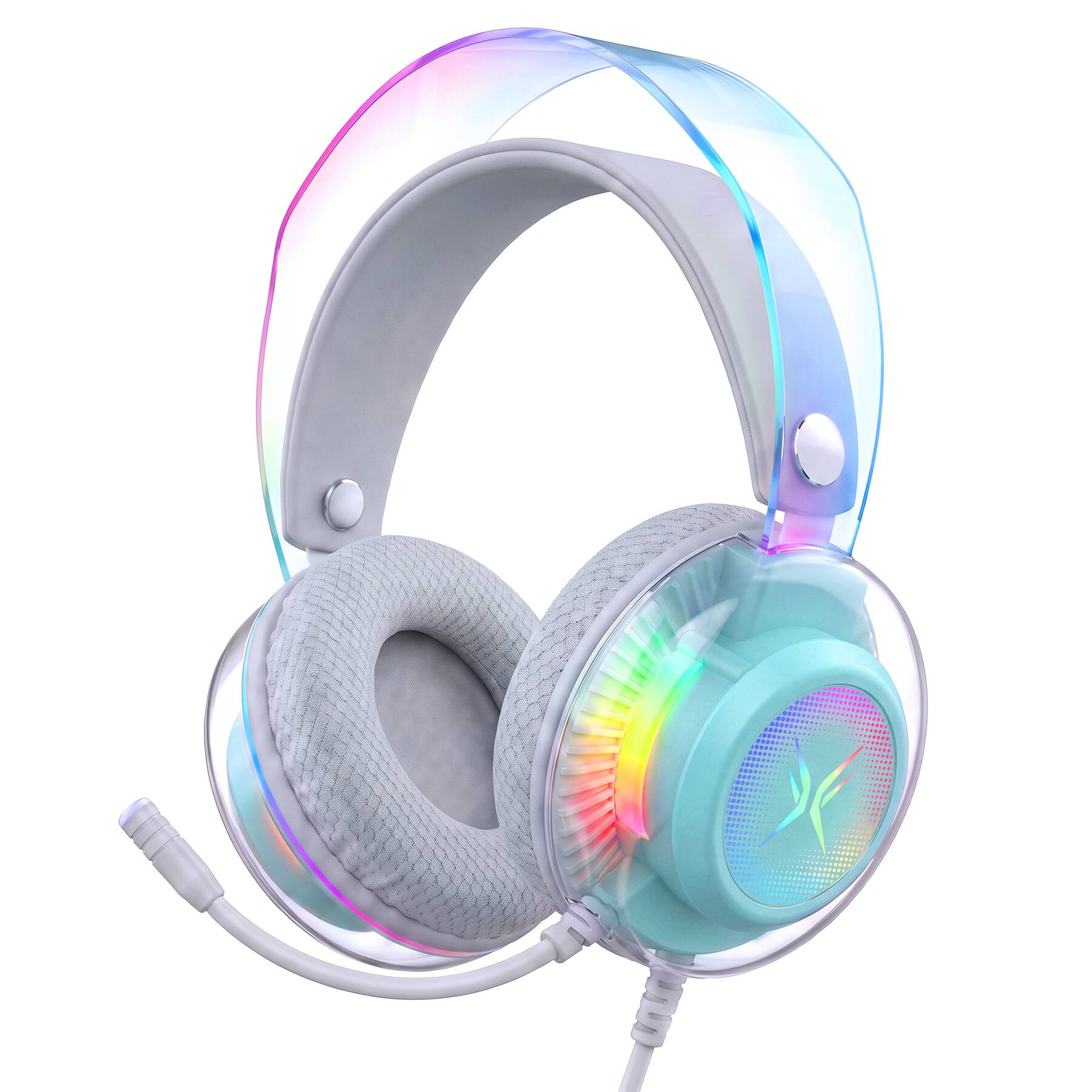 Front. VEAT00L - Pro USB Gaming Headset for PC, Computer Headphones with Noise-Cancelling Mic, 7.1 Surround Sound, RGB Light.