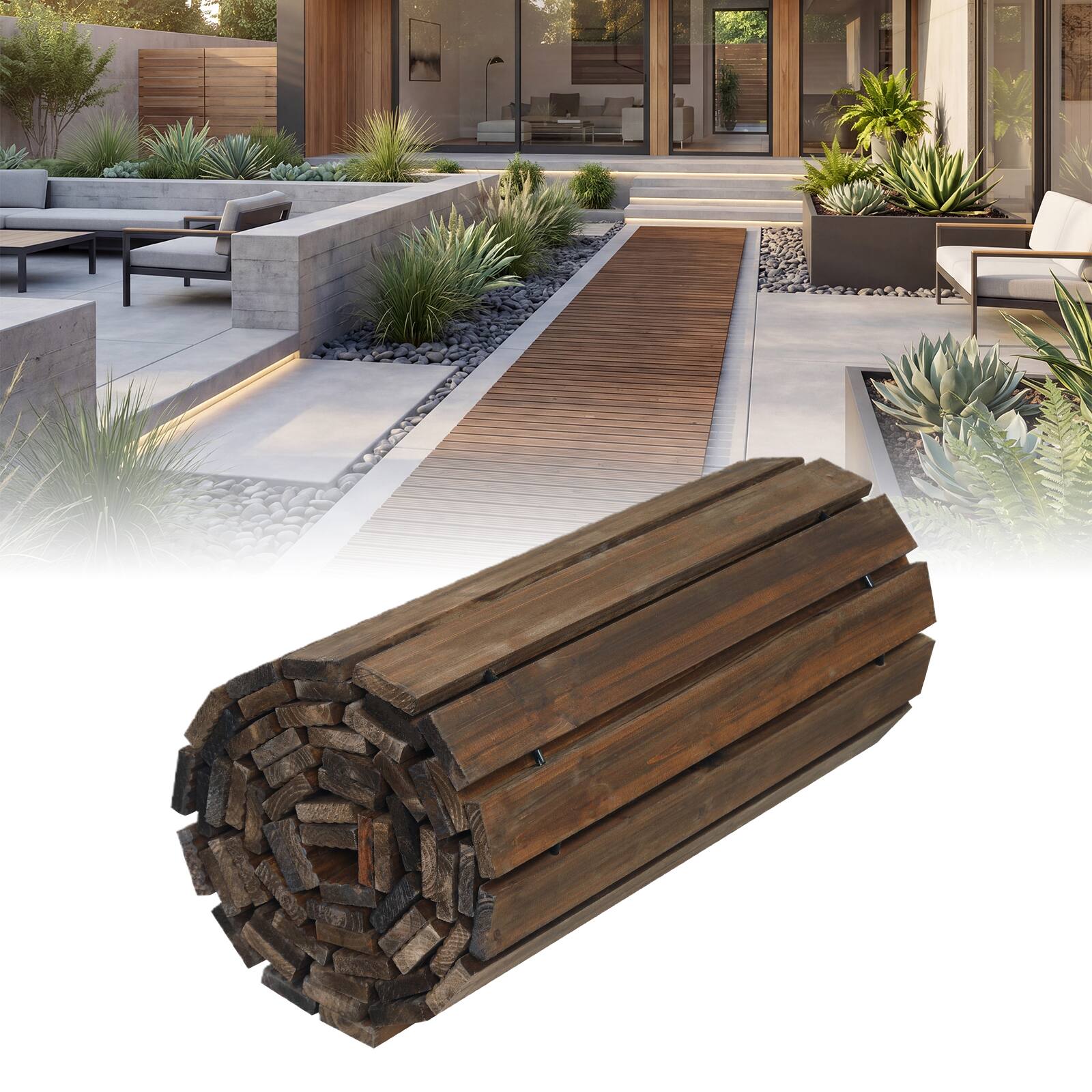 Alt View 1. Costway - Costway 1 PCS 12 FT Wooden Garden Pathway with Non-Slip Surface, Fir Wood Decorative Boardwalk - Brown.