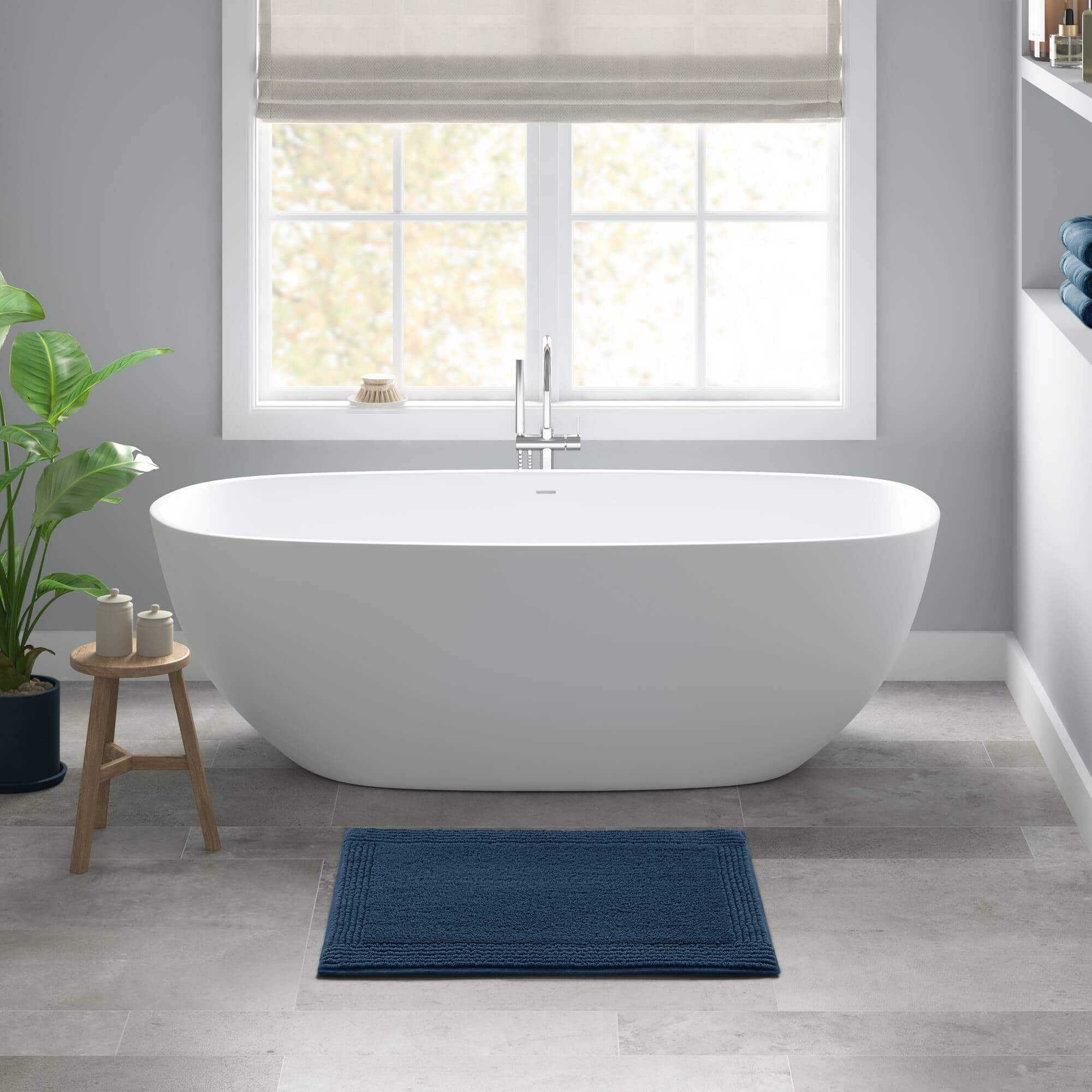 APRILSOUL - 1 PCS 20x30 100 Cotton Tufted 3000 GSM Reversible Bath Rug Navy - Gray