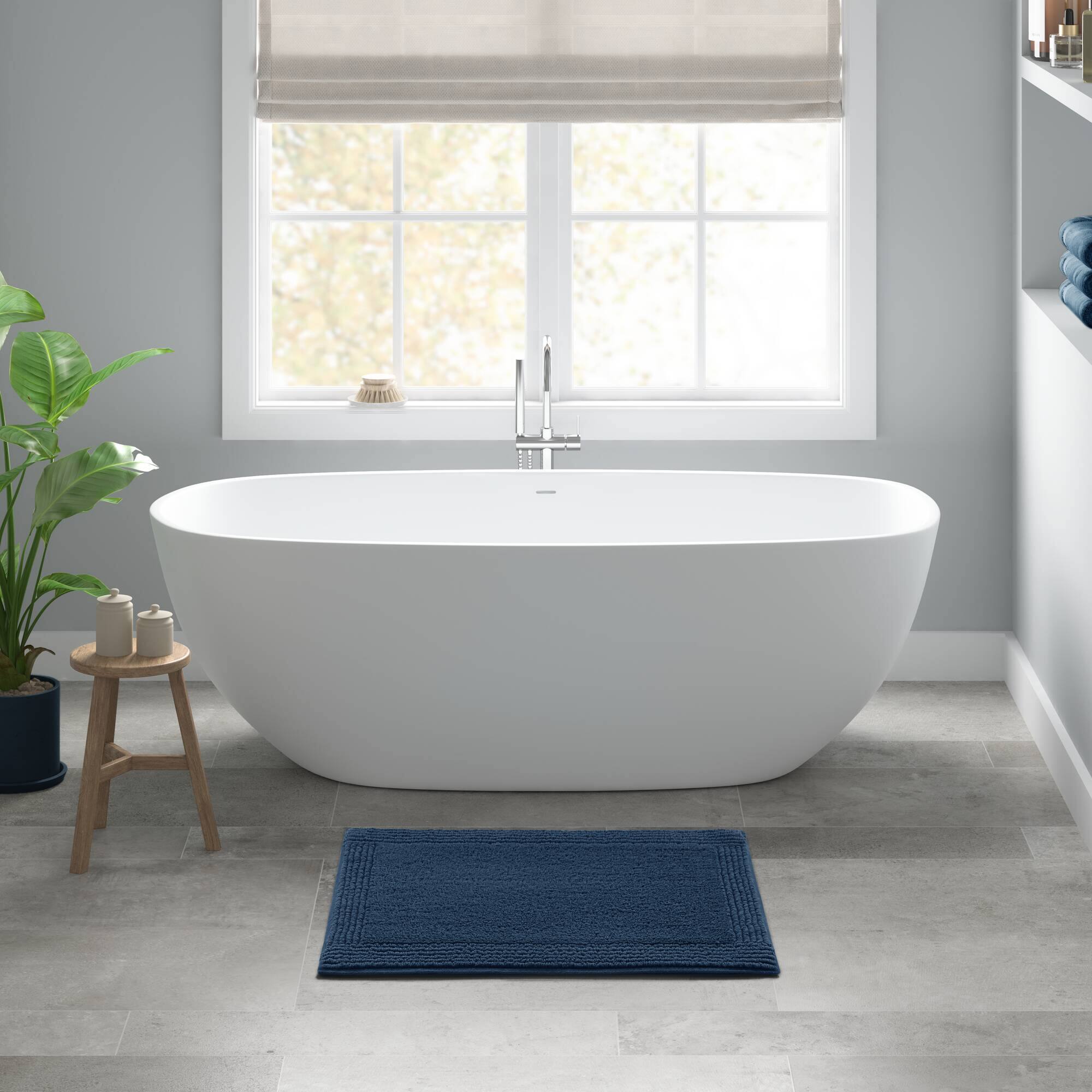 Front. APRILSOUL - 1 PCS 20x30 100 Cotton Tufted 3000 GSM Reversible Bath Rug Navy - Gray.