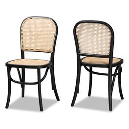 Baxton Studio - Cambree Mid-Century Modern Woven Rattan and Wood 2-Piece Cane Dining Chair Set - Beige/Black