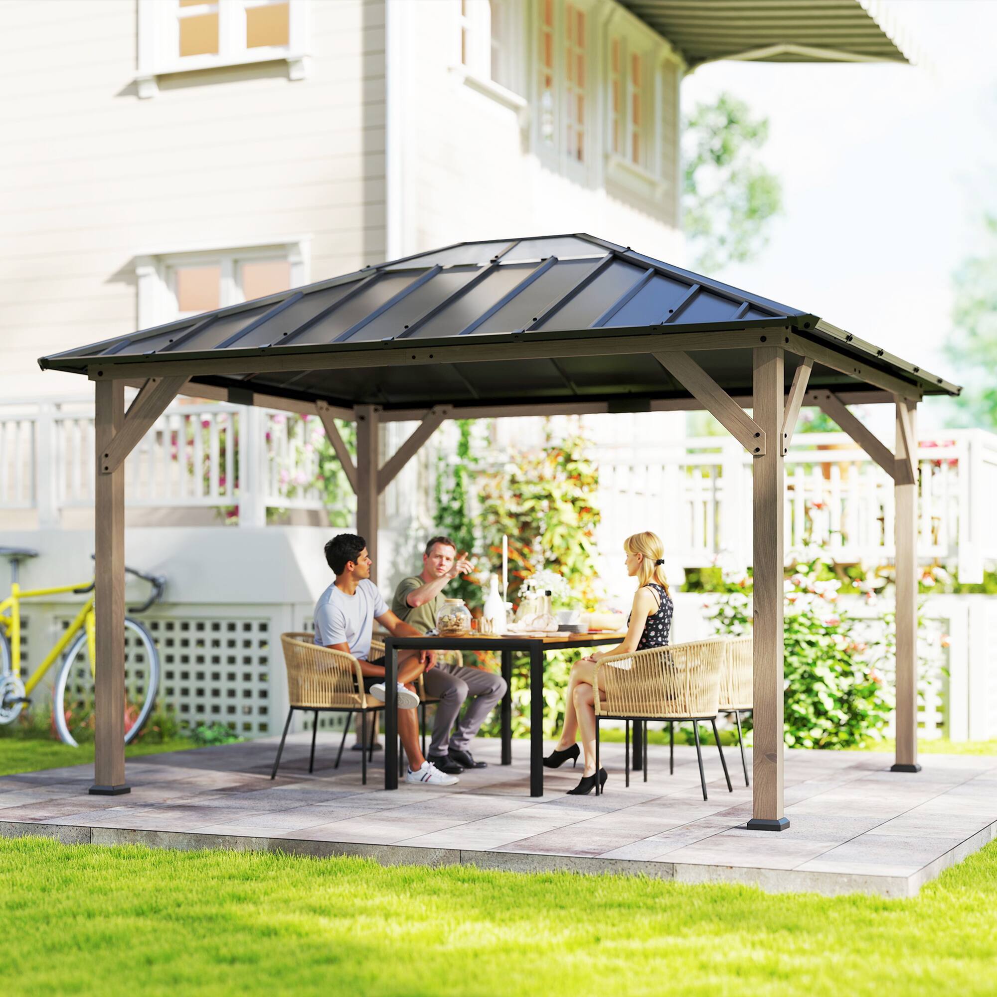 Alt View 1. Outsunny - x 12' Hardtop Gazebo with Galvanized Steel Roof, UPF50+ Wood Permanent Pavilion with Clear Roof Top.