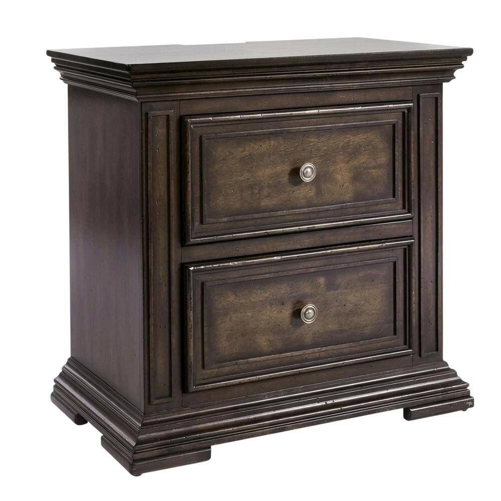 Left. Starlight Canyon Home - Brown Nightstand with Two Drawers and Charging Station for Bedroom Storage - Brown.