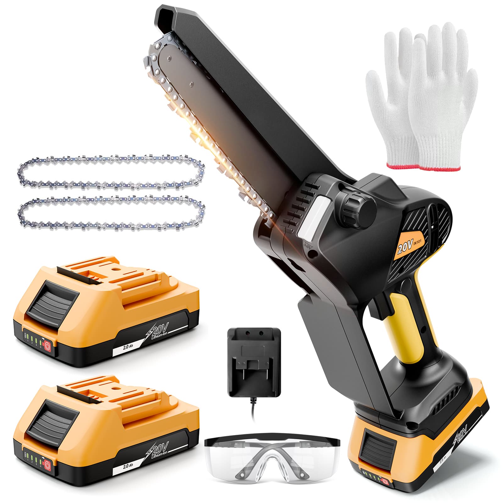 Sugift - Cordless 8 Inch Mini Chainsaw with Brushless Motor and Battery - Yellow