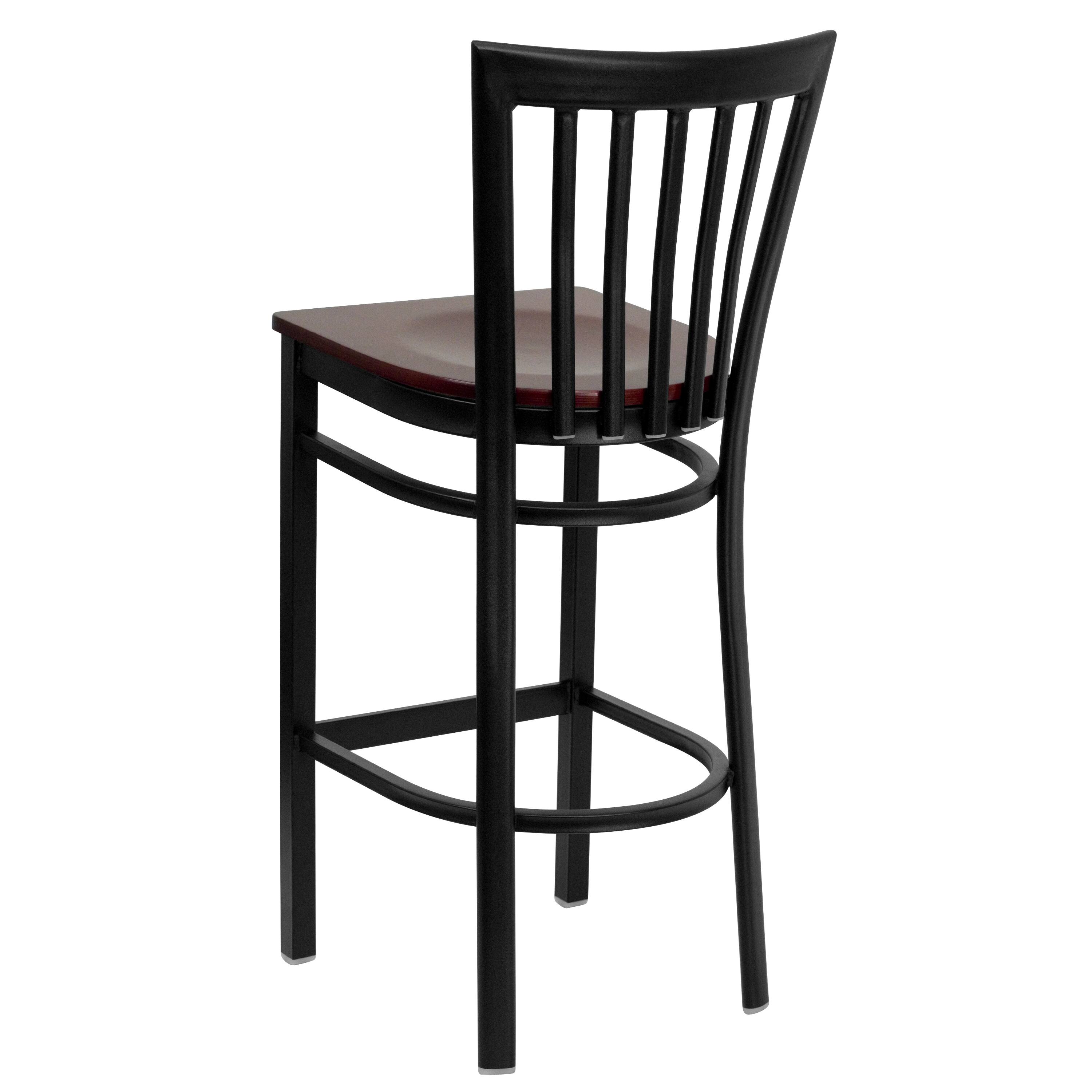 Alt View 3. Emma + Oliver - School House Back Metal Restaurant Dining Barstool - Mahogany Wood Seat/Black Metal Frame.