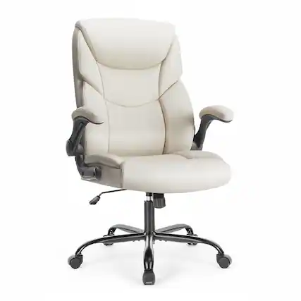 Front. AOITUN - Ergonomic Executive Computer Desk Chair with Headrest and Lumbar Support, White PU Leather Office Chair - White.