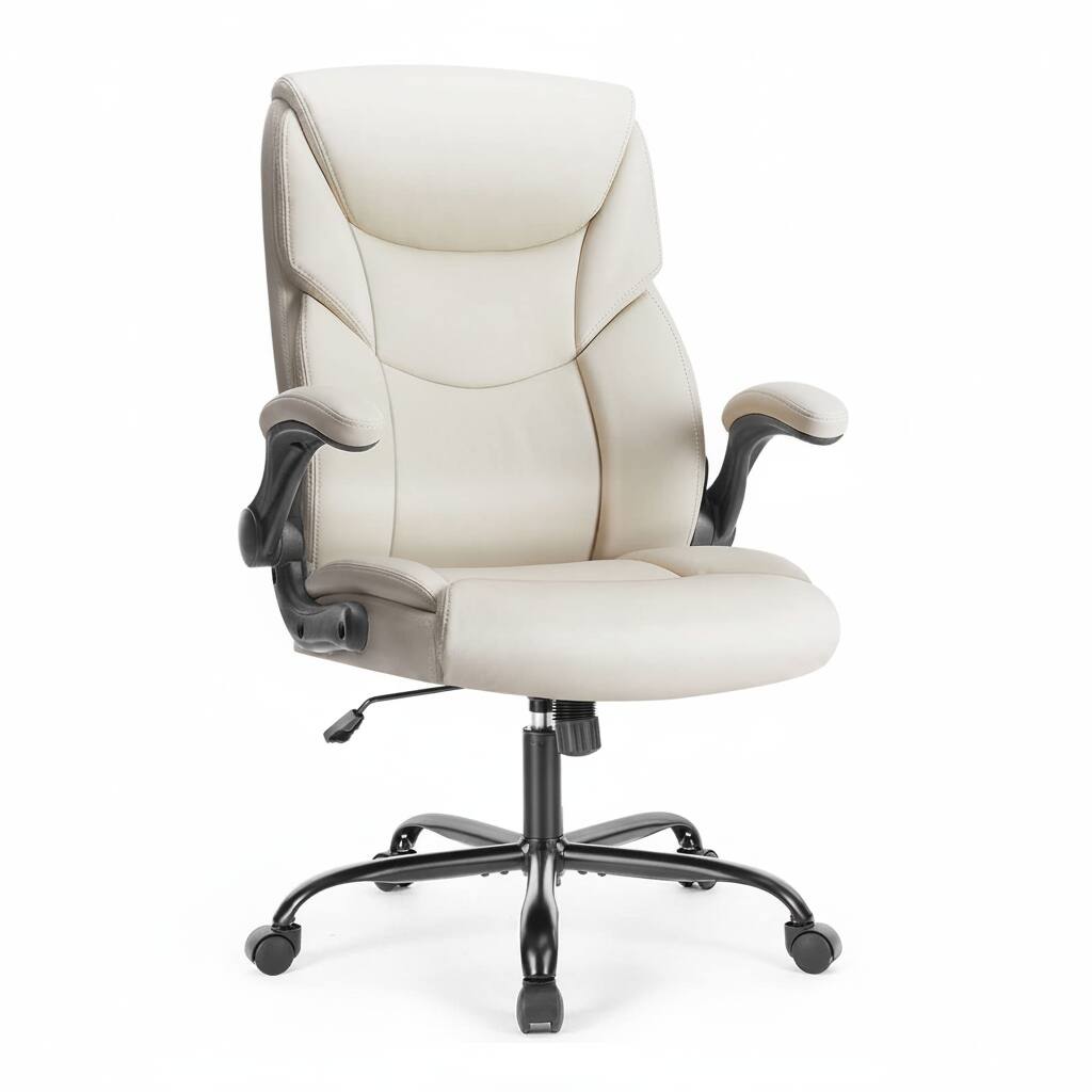 Front. AOITUN - Ergonomic Executive Computer Desk Chair with Headrest and Lumbar Support, White PU Leather Office Chair - White.