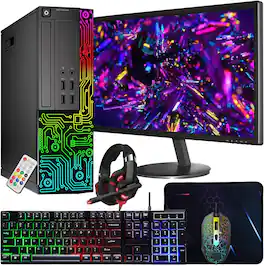 Dell - Refurbished Excellent - Optiplex SFF PC Combo, Intel i5, 16GB RAM, 512GB SSD, 24'' Monitor, RGB Gaming Keyboard&Mouse&Headset, Win11 Pro - Black