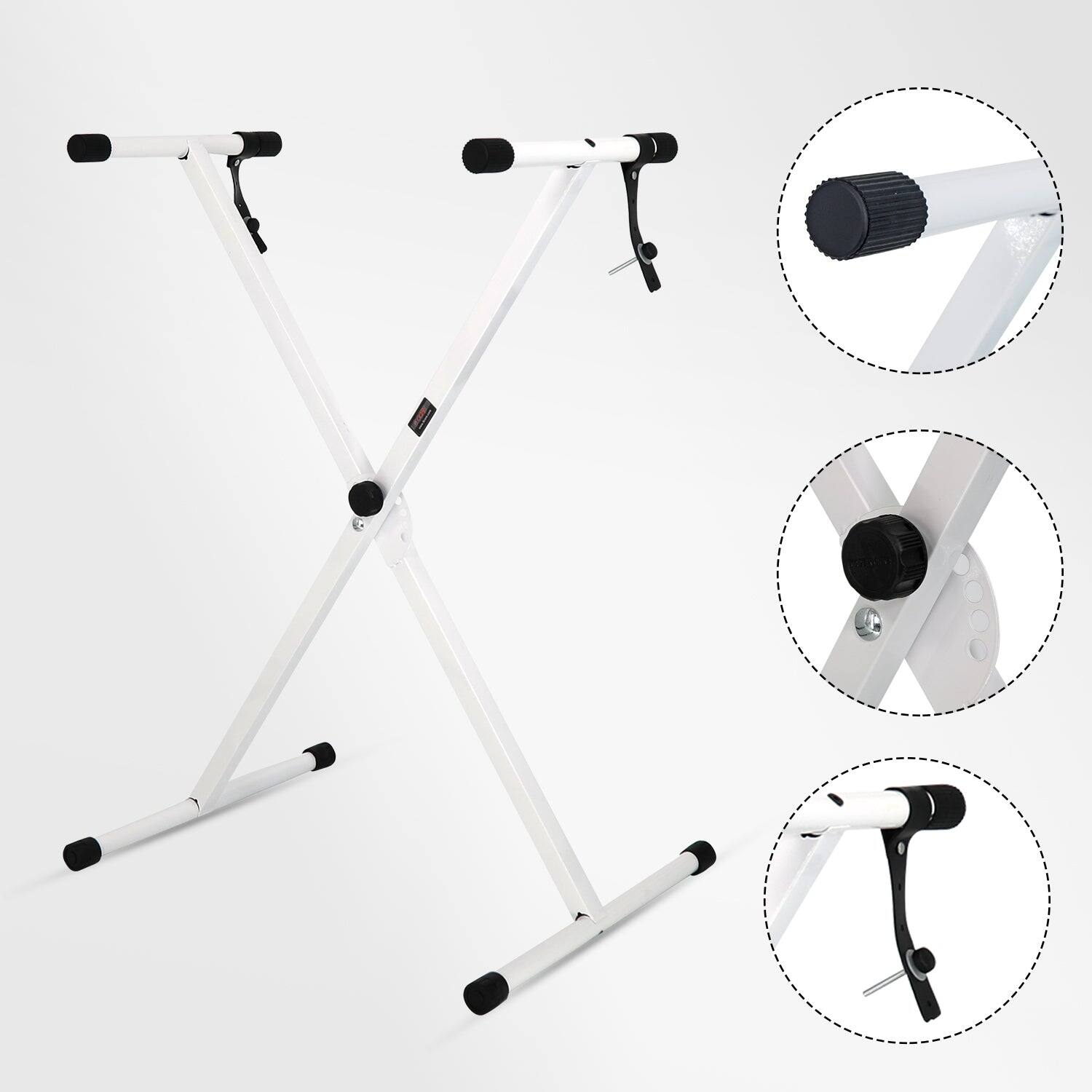 Front. 5 CORE - Keyboard Stand X Shape Height Adjustable Foldable Portable Key Board DJ Controller Stands - White.