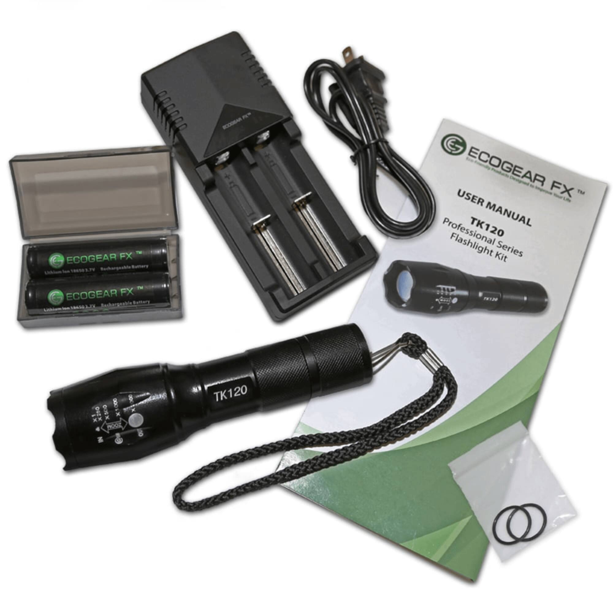 ECOGEAR FX - 180/50 3.29 Rechargeable Ud 000000 EEE RN -AR E ECOGEAR USER FX TM TK120 MANUAL Professional Flashlight Kit Series ECOGEAR FX MAT LEX Resharanaon 1 8 8 DIEx DUEK mOo a do TK120 20
