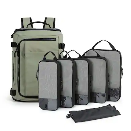 Front. Bagsmart - Blast Travel Backpack with Packing Cubes Set, Carry On Luggage Backpack for Travel, Work & Weekend Trips - Mossy.