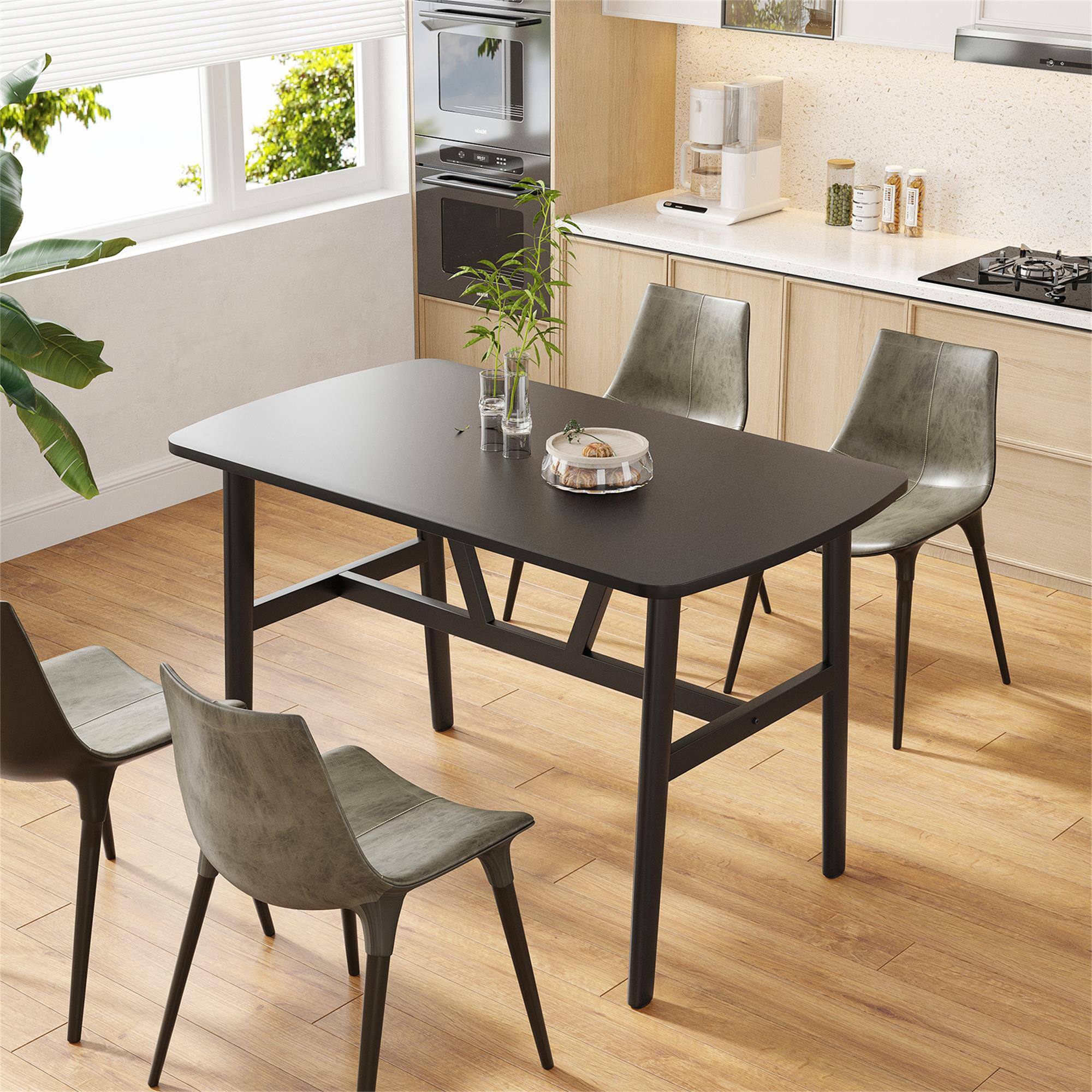 Alt View 2. Boyel Living - Black Dining Table for 4-6 Person Rectangular Wood Kitchen Table Modern Dinner Table - Black.