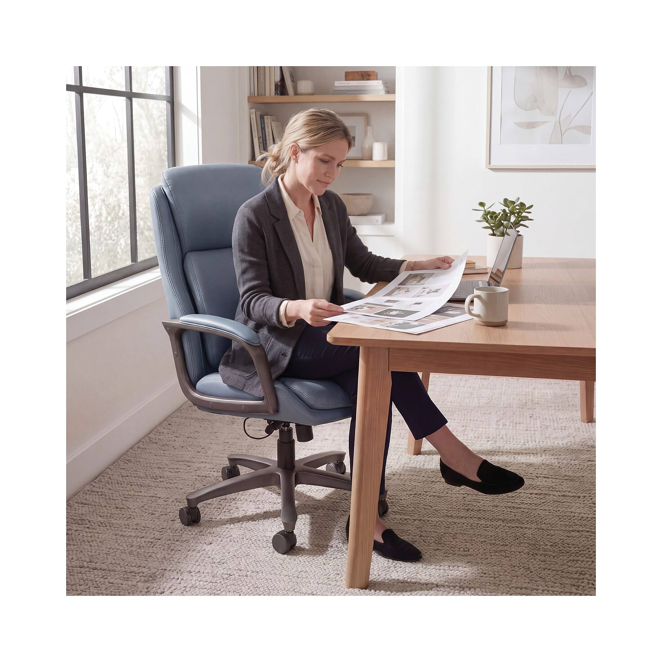 Alt View 7. Elle Decor - Rivendell AIR Lumbar Ergonomic Faux Leather Swivel Executive Chair (60124-BLU) - Blue.