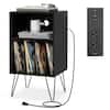 Front. Costway - Costway 3-Tier Record Player Stand with Charging Station Shelf & 4 Dividers for Bedroom - Black.