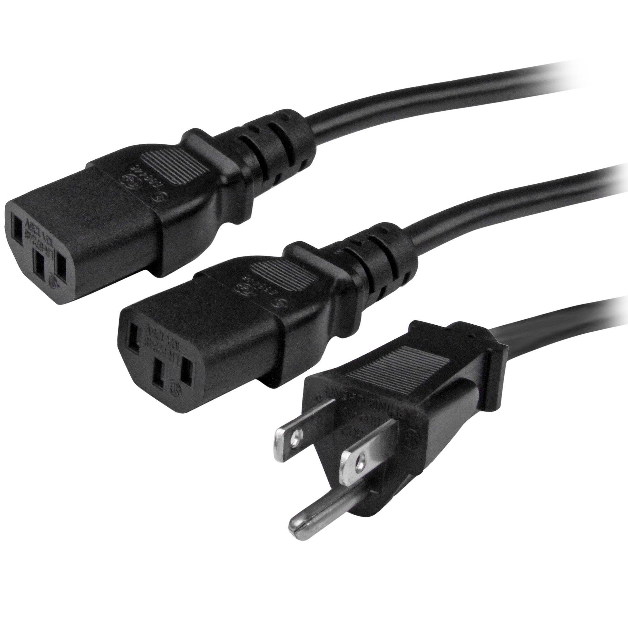 StarTech.com 10ft (3m) Computer Power Cord, NEMA 5 15P to 2x IEC 320 ...