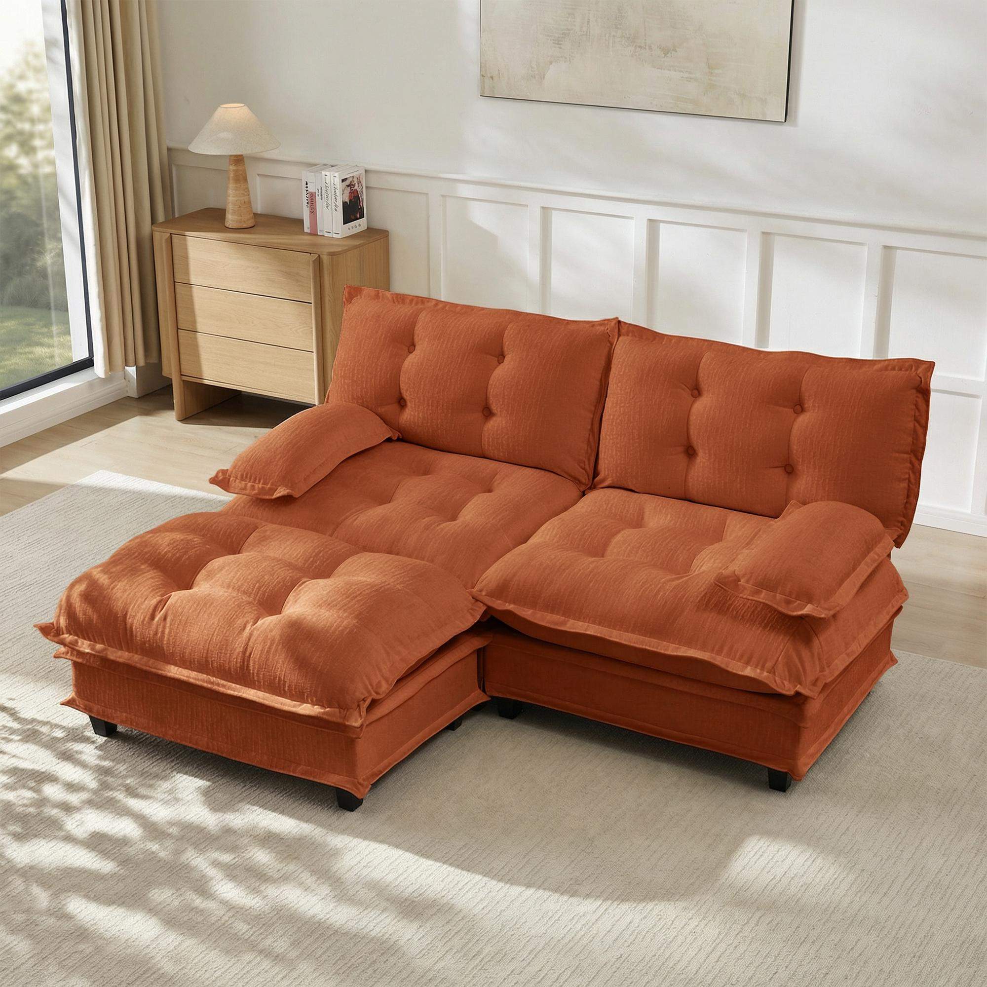 Back. Roomtec - 77 inch L Shaped Modern Sofa Modular Sectional Cloud Couch with Ottoman 2Seat Chenille Deep Seat Sofa with Comfy - Orange.