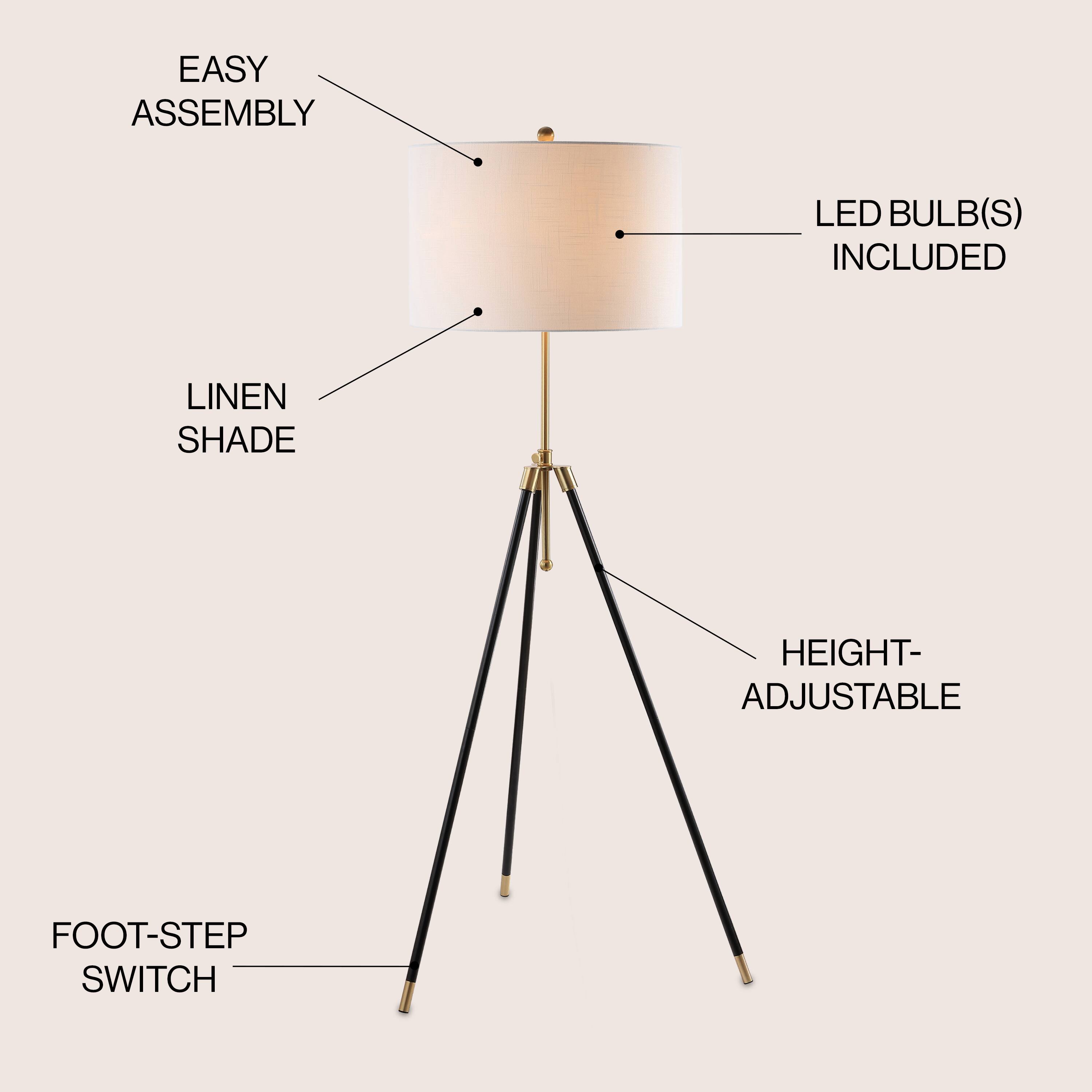 EASY ASSEMBLY  
LED BULB(S) INCLUDED  
LINEN SHADE  
HEIGHT-ADJUSTABLE  
FOOT-STEP SWITCH