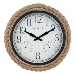 La Crosse Clock Co. - 14 Inch Rowan Rope Indoor/Outdoor Analog Quartz Wall Clock - Brown