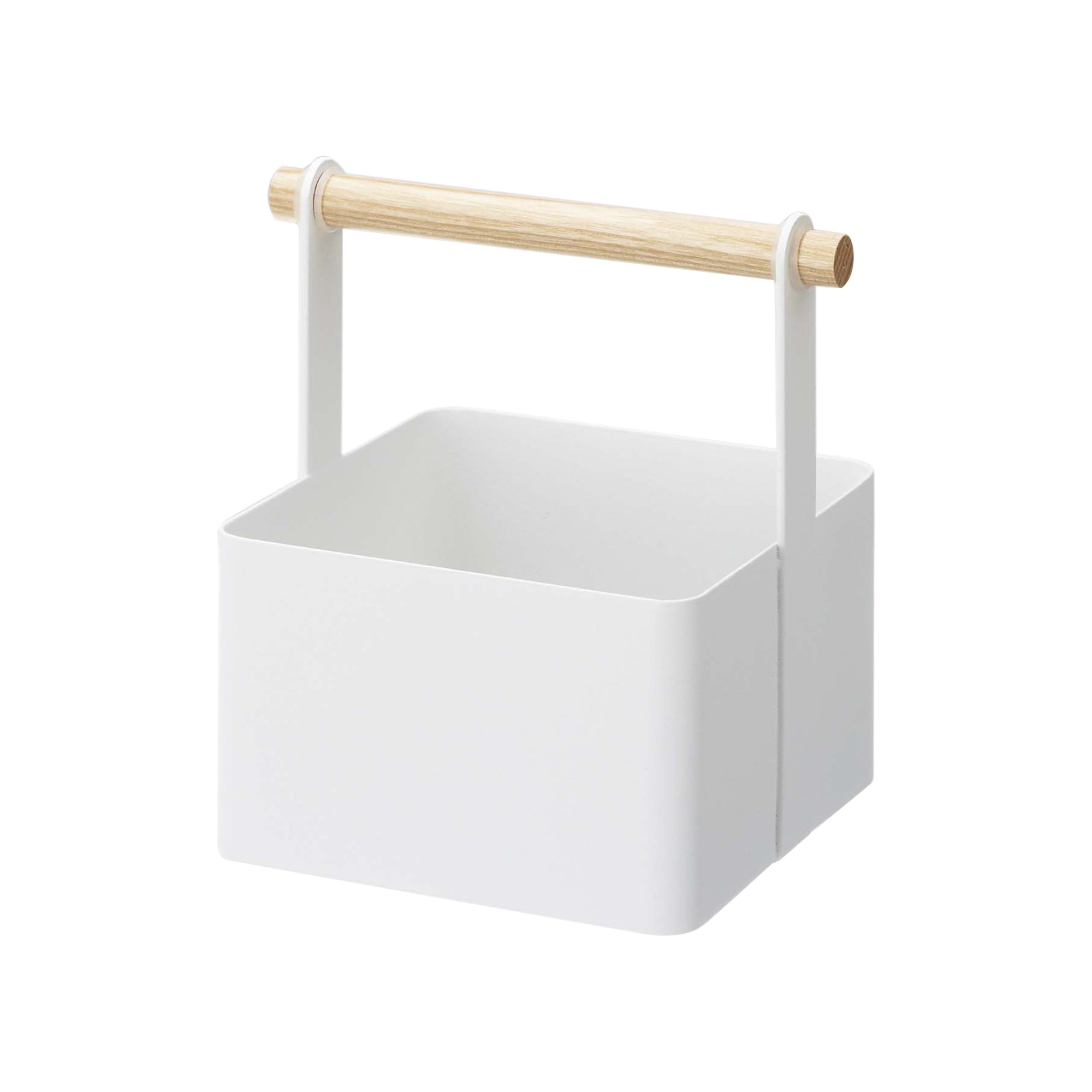 Alt View 2. Yamazaki Home - Storage Caddy - Small - Steel + Wood - White.
