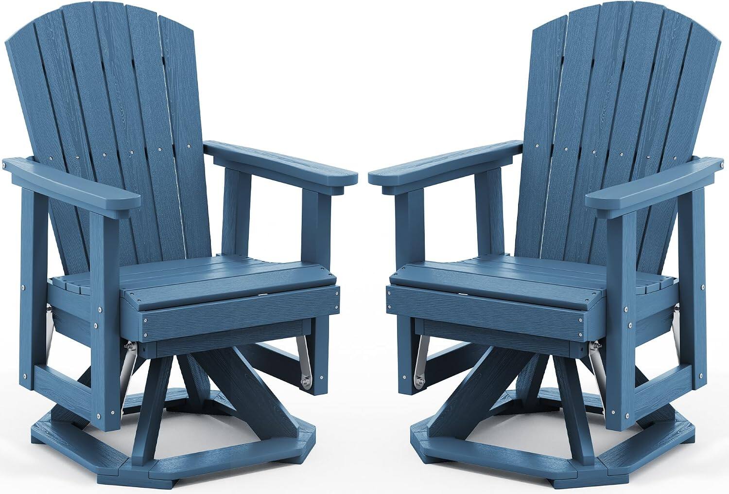 Front. SERWALL - HDPE Outdoor Swivel Glider Set of 2 360-degree Wood-like All-weather Patio Rocking Chair - Blue.