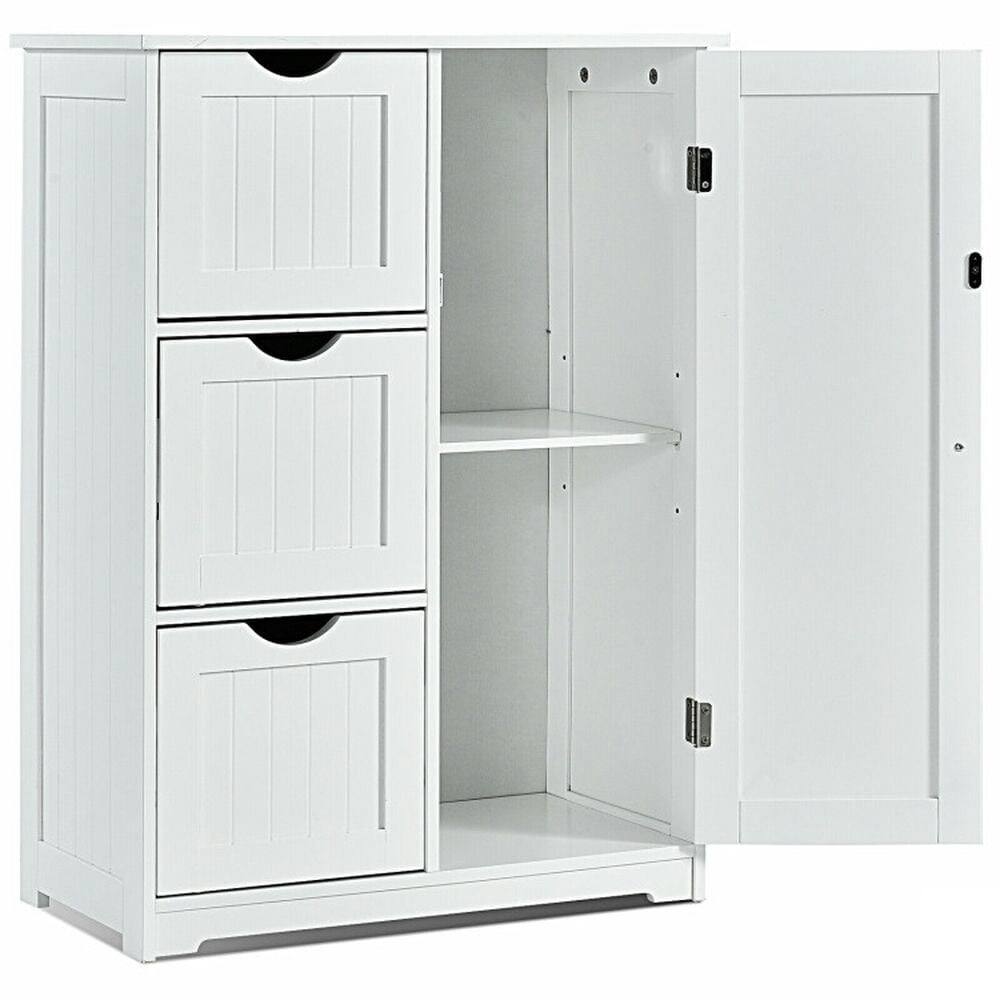 Angle. Pefilos - Bathroom Floor Cabinet Side Storage Cabinet with 3 Drawers and 1 Cupboard-White, Bathroom Storage Cabinet for Entryway - White.