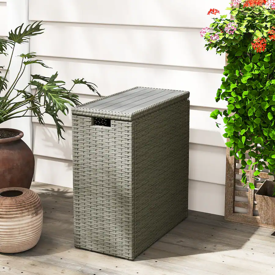Outsunny 17 Gallon Wicker Small Deck Box, PE Rattan Outdoor Storage Box ...
