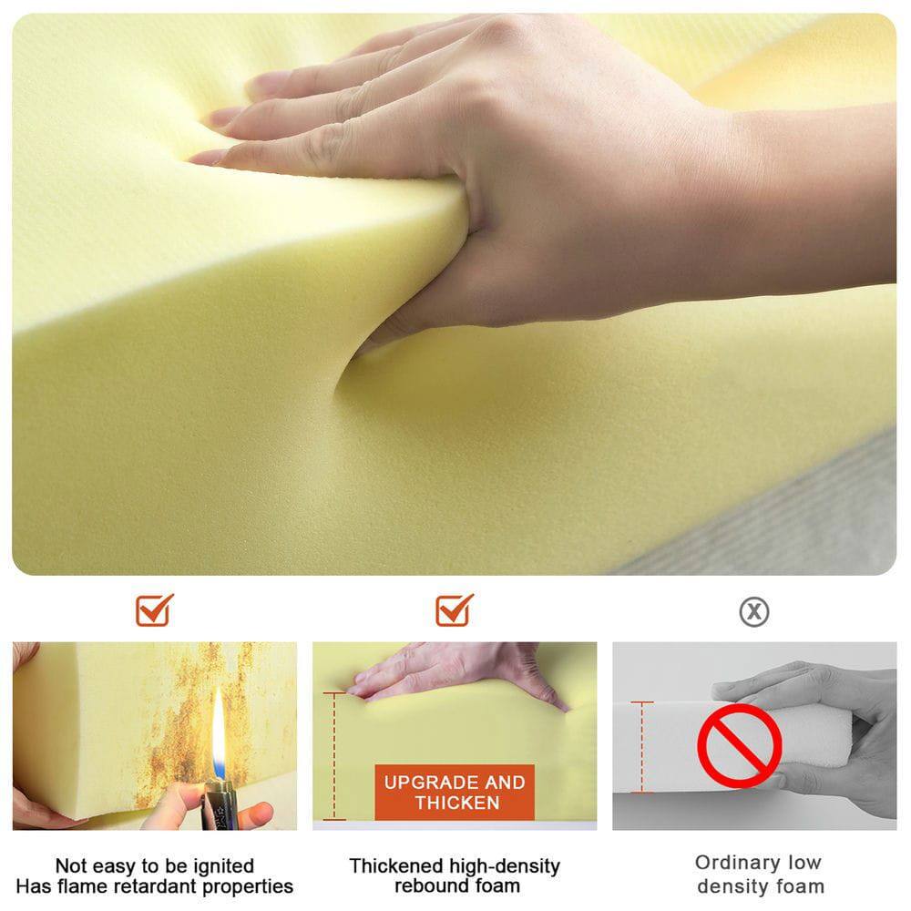 - Not easy to be ignited
- Has flame retardant properties
- Thickened high-density rebound foam
- Ordinary low density foam