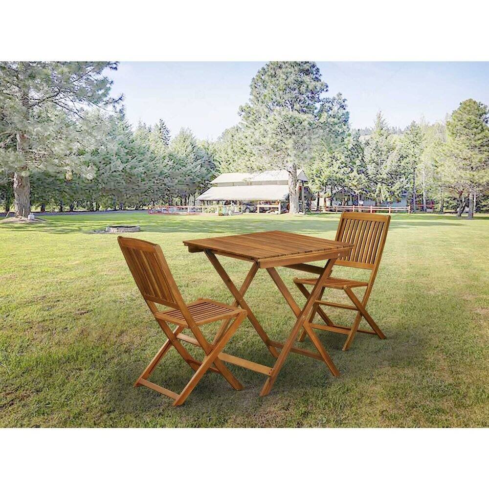 Alt View 2. East West Furniture - SECM3CWNA 3-Piece Outdoor Dining Set Contains a Wooden Folding Dining Table and 2 Camping Side Chairs - Natural Oil - Natural Oil.
