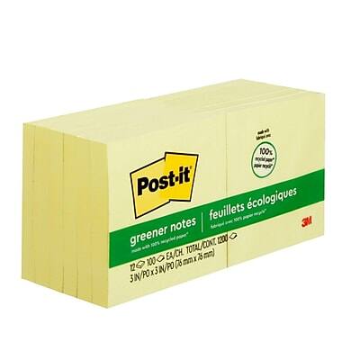 100% recyclable  
Post-it  
greener notes  
feuilles écologiques  
3M  
12 x 100 (E/CH) TOTAL/CONT. 1200  
3 in x 3 in (76 mm x 76 mm)