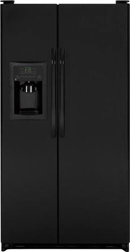 Front Standard. GE - 21.9 Cu. Ft. Side-by-Side Refrigerator with Thru-the-Door Ice and Water - Black.